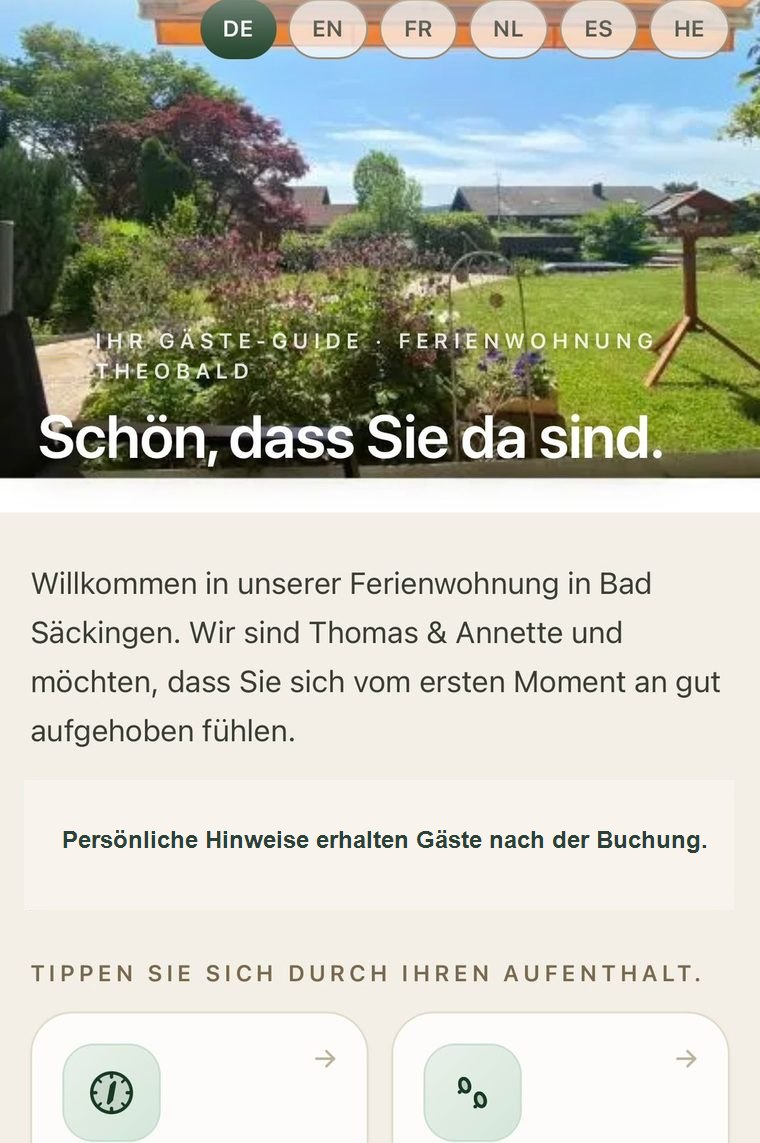 Beispielansicht der digitalen Gästemappe ohne echte Gast- oder Zugangsdaten
